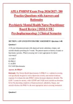 APEA PMHNP Exam Prep 2026&sol;2027 PDF &ndash; 200 Practice Questions with Answers & Detailed Rationales &vert; Psychiatric Mental Health NP Board Review &vert; DSM-5-TR&comma; Psychopharmacology & Clinical Scenarios &vert; Instant Download&NewLine;&NewLine;