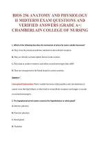 BIOS 256 ANATOMY AND PHYSIOLOGY&NewLine;II MIDTERM EXAM QUESTIONS AND&NewLine;VERIFIED ANSWERS &vert;GRADE A&plus;&vert;&NewLine;CHAMBERLAIN COLLEGE OF NURSING