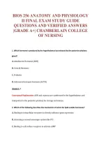 BIOS 256 ANATOMY AND PHYSIOLOGY&NewLine;II FINAL EXAM STUDY GUIDE&NewLine;QUESTIONS AND VERIFIED ANSWERS&NewLine;&vert;GRADE A&plus;&vert; CHAMBERLAIN COLLEGE&NewLine;OF NURSING