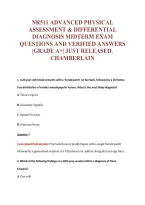 NR511 ADVANCED PHYSICAL&NewLine;ASSESSMENT & DIFFERENTIAL&NewLine;DIAGNOSIS MIDTERM EXAM&NewLine;QUESTIONS AND VERIFIED ANSWERS&NewLine;&vert;GRADE A&plus;&vert; JUST RELEASED&period;&NewLine;CHAMBERLAIN