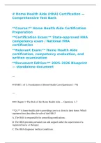 Home Health Aide HHA Certification Comprehensive Test Bank Covering Personal Care Activities of Daily Living Hygiene Nutrition Mobility Safety Infection Prevention Communication Documentation Client Rights Medication Assistance Emergency Awareness and Ess