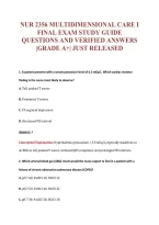 NUR 2356 MULTIDIMENSIONAL CARE I&NewLine;FINAL EXAM STUDY GUIDE&NewLine;QUESTIONS AND VERIFIED ANSWERS&NewLine;&vert;GRADE A&plus;&vert; JUST RELEASED