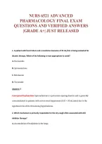NURS 6521 ADVANCED&NewLine;PHARMACOLOGY FINAL EXAM&NewLine;QUESTIONS AND VERIFIED ANSWERS&NewLine;&vert;GRADE A&plus;&vert; JUST RELEASED