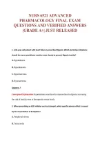 NURS 6521 ADVANCED&NewLine;PHARMACOLOGY FINAL EXAM&NewLine;QUESTIONS AND VERIFIED ANSWERS&NewLine;&vert;GRADE A&plus;&vert; JUST RELEASED