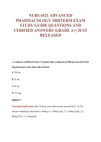 NURS 6521 ADVANCED&NewLine;PHARMACOLOGY MIDTERM EXAM&NewLine;STUDY GUIDE QUESTIONS AND&NewLine;VERIFIED ANSWERS &vert;GRADE A&plus;&vert; JUST&NewLine;RELEASED