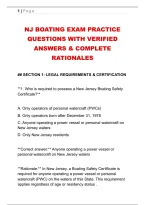 NJ BOATING EXAM PRACTICE &NewLine;QUESTIONS WITH VERIFIED &NewLine;ANSWERS & COMPLETE &NewLine;RATIONALES 