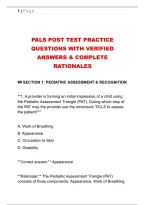 PALS POST TEST PRACTICE &NewLine;QUESTIONS WITH VERIFIED &NewLine;ANSWERS & COMPLETE &NewLine;RATIONALES
