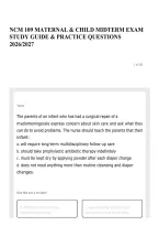NCM 109 MATERNAL & CHILD MIDTERM EXAM STUDY GUIDE & PRACTICE QUESTIONS 2026&sol;2027