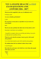 NYU LANGONE HEALTH &NewLine;EXAM QUESTIONS AND &NewLine;ANSWERS 2026 - 2027
