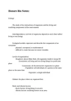 Honors' Biology Semester 1 Notes