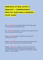PRINCIPLES OF REAL ESTATE II &NewLine;2026&sol;2027 &vert; COMPREHENSIVE &NewLine;PRACTICE QUESTIONS & ANSWERS &vert; STUDY GUIDE &NewLine;