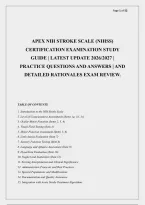 APEX NIH STROKE SCALE &lpar;NIHSS&rpar; &NewLine;CERTIFICATION EXAMINATION STUDY &NewLine;GUIDE &vert; LATEST UPDATE 2026&sol;2027 &vert; &NewLine;PRACTICE QUESTIONS AND ANSWERS &vert; AND &NewLine;DETAILED RATIONALES EXAM REVIEW