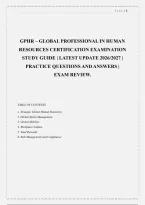 GPHR &ndash; GLOBAL PROFESSIONAL IN HUMAN &NewLine;RESOURCES CERTIFICATION EXAMINATION &NewLine;STUDY GUIDE &vert; LATEST UPDATE 2026&sol;2027 &vert; &NewLine;PRACTICE QUESTIONS AND ANSWERS &vert; &NewLine;EXAM REVIEW&period; 