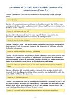 AAA DRIVERS ED FINAL REVIEW SHEET Questions with&NewLine;Correct Answers &lpar;Grade A&plus;&rpar;