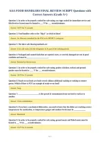AAA FOOD HANDLERS FINAL REVIEW SCRIPT Questions with&NewLine;Correct Answers &lpar;Grade A&plus;&rpar;
