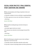 SOCIAL WORK PRACTICE 1 FINAL ESSENTIAL&NewLine;STUDY QUESTIONS AND ANSWERS