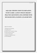 ASQ CQE CERTIFICATION EXAMINATION&colon; &NewLine;STUDY GUIDE &vert; LATEST UPDATE 2026&sol;2027 &vert; &NewLine;PRACTICE QUESTIONS AND ANSWERS WITH &NewLine;DETAILED EXPLANATIONS &vert; EXAM REVIEW&period;