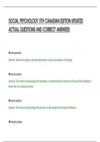 SOCIAL PSYCHOLOGY 5TH CANADIAN EDITION UPDATED&NewLine;ACTUAL QUESTIONS AND CORRECT ANSWERS