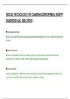 SOCIAL PSYCHOLOGY 5TH CANADIAN EDITION FINAL REVIEW&NewLine;QUESTIONS AND SOLUTIONS