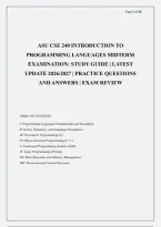 ASU CSE 240 INTRODUCTION TO &NewLine;PROGRAMMING LANGUAGES MIDTERM &NewLine;EXAMINATION&colon; STUDY GUIDE &vert; LATEST &NewLine;UPDATE 2026&sol;2027 &vert; PRACTICE QUESTIONS &NewLine;AND ANSWERS &vert; EXAM REVIEW