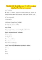 MARK 3321 Test 1 Review Ch 1-5 Questions&NewLine;with Verified Correct Answers