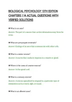 BIOLOGICAL PSYCHOLOGY 13TH EDITION&NewLine;CHAPTERS 1 14 ACTUAL QUESTIONS WITH&NewLine;VERIFIED SOLUTIONS&NewLine;