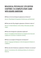 BIOLOGICAL PSYCHOLOGY 13TH EDITION&NewLine;CHAPTERS 1 14 COMPLETE STUDY GUIDE&NewLine;WITH SOLVED QUESTIONS&NewLine;