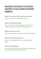 BIOLOGICAL PSYCHOLOGY 13TH EDITION&NewLine;CHAPTERS 1 14 FULLY SOLVED EXAM PAPER&NewLine;GRADED A&plus;