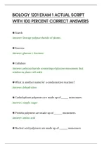 BIOLOGY 1201 EXAM 1 ACTUAL SCRIPT&NewLine;WITH 100 PERCENT CORRECT ANSWERS