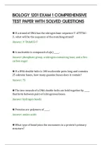 BIOLOGY 1201 EXAM 1 COMPREHENSIVE&NewLine;TEST PAPER WITH SOLVED QUESTIONS&NewLine;
