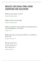 BIOLOGY 1201 EXAM 1 FINAL PAPER&NewLine;QUESTIONS AND SOLUTIONS