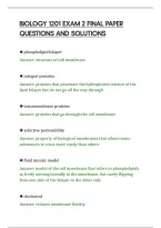 BIOLOGY 1201 EXAM 2 FINAL PAPER&NewLine;QUESTIONS AND SOLUTIONS