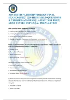 ADVANCED PATHOPHYSIOLOGY FINAL EXAM 2026&sol;2027 &vert; 250 HIGH-YIELD QUESTIONS & VERIFIED ANSWERS &vert; LATEST TEST PREP &vert; MOST TESTED TOPICS &vert; A&plus; PREPARATION