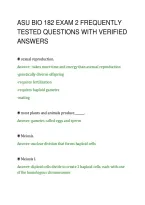 ASU BIO 182 EXAM 2 FREQUENTLY&NewLine;TESTED QUESTIONS WITH VERIFIED&NewLine;ANSWERS