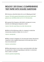 BIOLOGY 1201 EXAM 3 COMPREHENSIVE&NewLine;TEST PAPER WITH SOLVED QUESTIONS&NewLine;