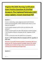 Virginia HIV&sol;AIDS Nursing Certification&NewLine;Exam Practice Questions & &lbrack;Verified&NewLine;Answers&rsqb;&comma; Plus Explained Rationales&vert;2027&NewLine;Latest Update&vert; Instant Download PDF&NewLine;