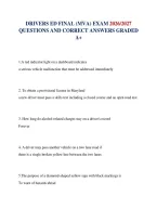 DRIVERS ED FINAL &lpar;MVA&rpar; EXAM 2026&sol;2027 QUESTIONS AND CORRECT ANSWERS GRADED A&plus;&NewLine;&NewLine;