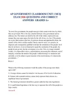 AP GOVERNMENT CLASSROOM UNIT 1 MCQ EXAM 2026 QUESTIONS AND CORRECT ANSWERS  GRADED A&plus;&NewLine;&NewLine;
