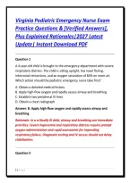 Virginia Pediatric Emergency Nurse Exam&NewLine;Practice Questions & &lbrack;Verified Answers&rsqb;&comma;&NewLine;Plus Explained Rationales&vert;2027 Latest&NewLine;Update&vert; Instant Download PDF 