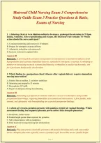 Maternal Child Nursing Exam 3 Comprehensive&NewLine;Study Guide Exam 3 Practice Questions & Ratio&comma;&NewLine;Exams of Nursing