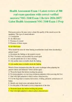 Health Assessment Exam 1 Latest review of 300 real exam questions with correct verified answers&sol; NSG 3160 Exam 1 Review 2026-2027&sol; Galen Health Assessment NSG 3160 Exam 1 Prep