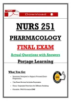 NURS 251 &NewLine;PHARMACOLOGY &NewLine;FINAL EXAM  &NewLine;Acṭual Quesṭions wiṭh Answers  &NewLine;Porṭage Learning