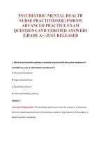 PSYCHIATRIC-MENTAL HEALTH&NewLine;NURSE PRACTITIONER &lpar;PMHNP&rpar;&NewLine;ADVANCED PRACTICE EXAM&NewLine;QUESTIONS AND VERIFIED ANSWERS&NewLine;&vert;GRADE A&plus;&vert; JUST RELEASED