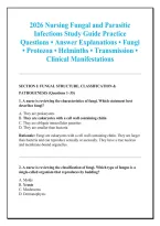 2026 Nursing Fungal and Parasitic &NewLine;Infections Study Guide Practice &NewLine;Questions &bull; Answer Explanations &bull; Fungi &NewLine;&bull; Protozoa &bull; Helminths &bull; Transmission &bull; &NewLine;Clinical Manifestations