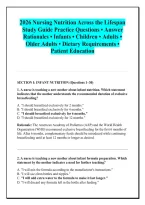 2026 Nursing Nutrition Across the Lifespan &NewLine;Study Guide Practice Questions &bull; Answer &NewLine;Rationales &bull; Infants &bull; Children &bull; Adults &bull; &NewLine;Older Adults &bull; Dietary Requirements &bull; &NewLine;Patient Education 