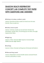 SHADOW HEALTH RESPIRATORY&NewLine;CONCEPT LAB COMPLETE TEST PAPER&NewLine;WITH QUESTIONS AND ANSWERS