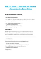 NUR 253 Exam 1 &ndash; Questions and Answers &ndash; Newest Version &vert; Galen College&comma; exam practice questions with answers