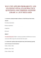 WGU C955 APPLIED PROBABILITY AND&NewLine;STATISTICS FINAL EXAM PRACTICE&NewLine;QUESTIONS AND VERIFIED ANSWERS&NewLine;&vert;GRADE A&plus;&vert; JUST RELEASED