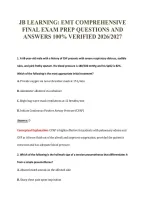 JB LEARNING&colon; EMT COMPREHENSIVE&NewLine;FINAL EXAM PREP QUESTIONS AND&NewLine;ANSWERS 100&percnt; VERIFIED 2026&sol;2027