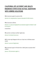 CALIFORNIA LIFE ACCIDENT AND HEALTH&NewLine;INSURANCE STATE EXAM ACTUAL QUESTIONS&NewLine;WITH VERIFIED SOLUTIONS&NewLine;